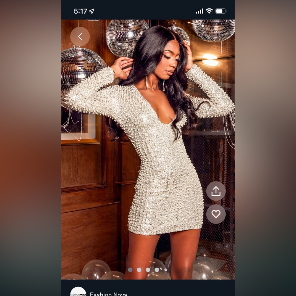 Fashion Nova Pearl-Studded Cream Dress